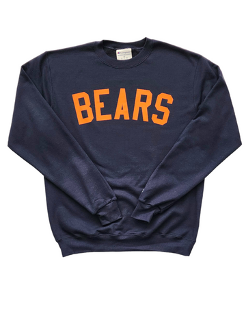 "BEARS" Navy Blue/Orange Single Layer Raised Graphic Unisex Crewneck Sweatshirt