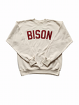 "BISON Bold" Natural/Cardinal Single Layer Raised Graphic Unisex Crewneck Sweatshirt