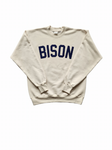 "BISON Bold" Natural/Navy Single Layer Raised Graphic Unisex Crewneck Sweatshirt