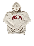 "BISON Bold" Natural/Cardinal Single Layer Raised Graphic Unisex Hooded Sweatshirt