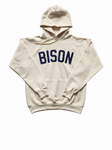 "BISON Bold" Natural/Navy Single Layer Raised Graphic Unisex Hooded Sweatshirt