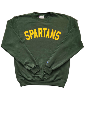 "SPARTANS" Forest/Gold Single Layer Raised Graphic Unisex Crewneck Sweatshirt