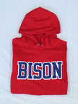 "BISON Varsity" Red/White/Navy Blue Double Layer Raised Graphic Unisex Hooded Sweatshirt