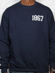 "1867 Heartfelt" Navy Blue/White Single Layer Raised Graphic Unisex Crewneck Sweatshirt
