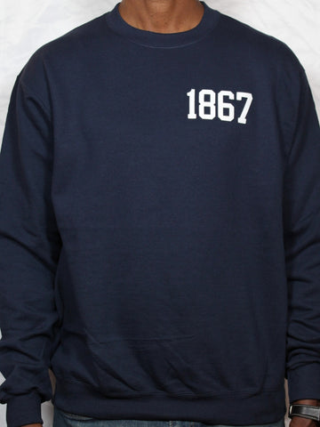 "1867 Heartfelt" Navy Blue/White Single Layer Raised Graphic Unisex Crewneck Sweatshirt