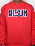 "BISON Varsity" Red/White/Navy Blue Double Layer Raised Graphic Unisex Crewneck Sweatshirt