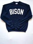 "BISON Bold" Navy Blue/White Single Layer Raised Graphic Unisex Crewneck Sweatshirt