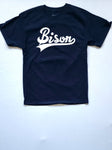 "BISON Cursive" Navy Blue/White Unisex Short Sleeve T-Shirt