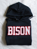 "BISON Varsity" Navy Blue/Red/White Double Layer Raised Graphic Unisex Hooded Sweatshirt