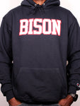 "BISON Varsity" Navy Blue/Red/White Double Layer Raised Graphic Unisex Hooded Sweatshirt
