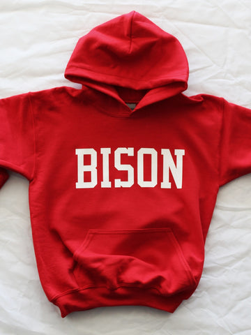 "BISON" Youth Red/White Unisex Hooded Sweatshirt