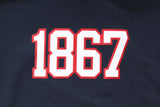 "1867 Varsity" Navy Blue/Red/White Double Layer Raised Graphic Unisex Hooded Sweatshirt