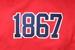 "1867 Varsity" Red/White/Navy Blue Double Layer Raised Graphic Unisex Hooded Sweatshirt
